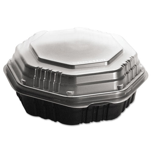 Octaview Hinged-lid Hot Food Containers, 31 Oz, 9.55 X 9.1 X 3, Black/clear, Plastic, 100/carton