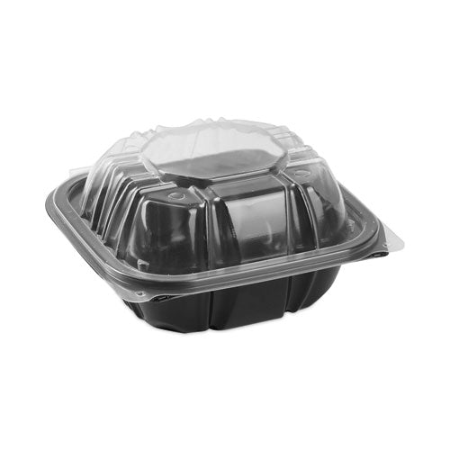 Earthchoice Vented Dual Color Microwavable Hinged Lid Container, 1-compartment, 16oz, 6 X 6 X 3, Black/clear, Plastic, 321/ct