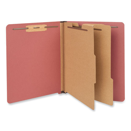 Red Pressboard End Tab Classification Folders, 2" Expansion, 2 Dividers, 6 Fasteners, Letter Size, Red Exterior, 10/box