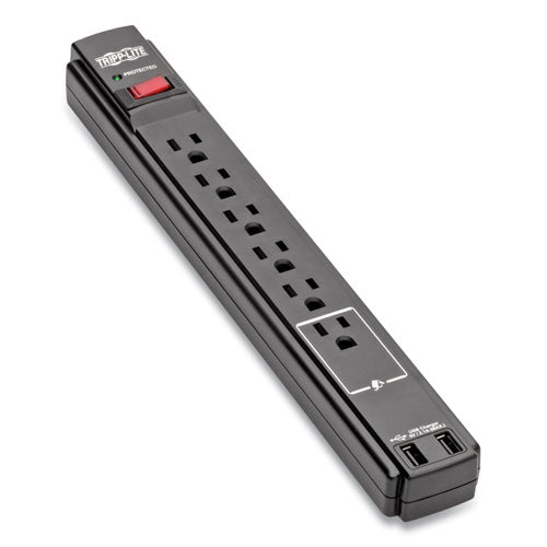 Protect It! Surge Protector, 6 Ac Outlets/2 Usb Ports, 6 Ft Cord, 990 J, Black