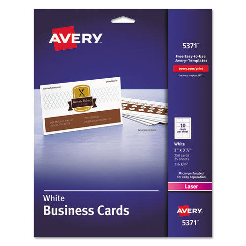 Printable Microperforated Business Cards W/sure Feed Technology, Laser, 2 X 3.5, White, 250 Cards, 10/sheet, 25 Sheets/pack