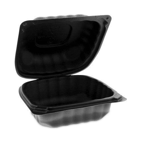 Earthchoice Smartlock Microwavable Mfpp Hinged Lid Container, 5.75 X 5.95 X 3.1, Black, Plastic, 400/carton