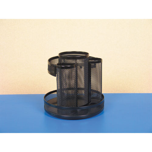 Metal Mesh Rotating Desktop Organizer, 8 Compartments, Metal Mesh, 6.5" Diameter X 6.13"h, Black