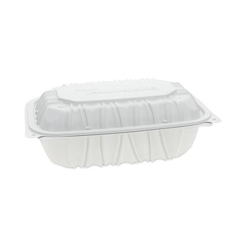 Earthchoice Vented Microwavable Mfpp Hinged Lid Container, 9 X 6 X 3.1, White, Plastic, 170/carton