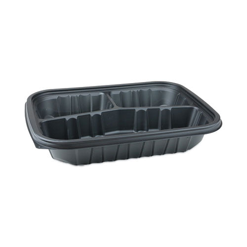 Earthchoice Entree2go Takeout Container, 3-compartment, 48 Oz, 11.75 X 8.75 X 2.13, Black, Plastic, 200/carton