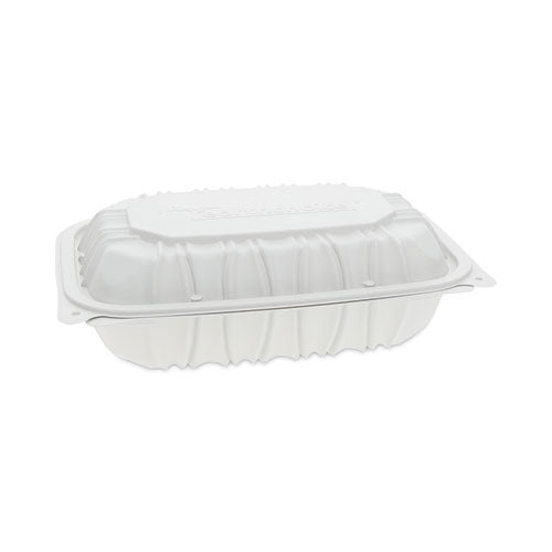 Earthchoice Vented Microwavable Mfpp Hinged Lid Container, 9 X 6 X 2.75, White, Plastic, 170/carton