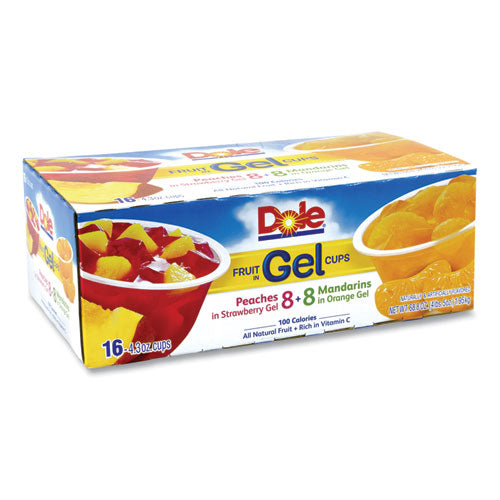 Fruit in Gel Cups, Mandarins/Orange, Peaches/Strawberry, 4.3 oz Cups, 16 Cups/Carton, Ships in 1-3 Business Days Fruit in Gel Cups, Mandarins/Orange, Peaches/Strawberry, 4.3 oz Cups, 16 Cups/Carton, Ships in 1-3 Business Days