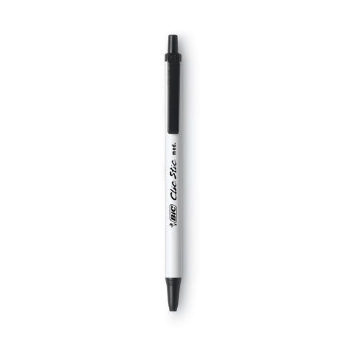 Clic Stic Ballpoint Pen, Retractable, Medium 1 Mm, Black Ink, White Barrel, Dozen