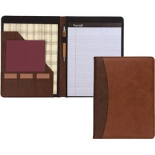 Two-tone Padfolio With Spine Accent, 10.6w X 14.25h, Polyurethane, Tan/brown