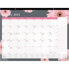 Monthly Desk Pad Calendar, 22 X 17, Pink/white Sheets, Clear Binding, Clear Corners, 12-month (jan To Dec): 2023