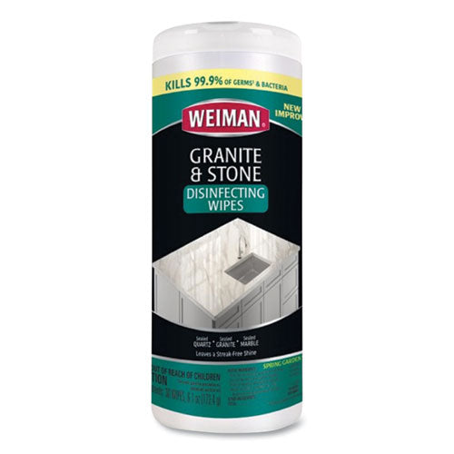 Granite And Stone Disinfectant Wipes, 7 X 8, Spring Garden Scent, 30/canister, 6 Canisters/carton