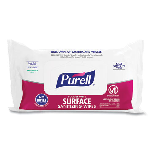 Foodservice Surface Sanitizing Wipes, 7.4 X 9, Fragrance-free, 72/pouch, 12 Pouches/carton