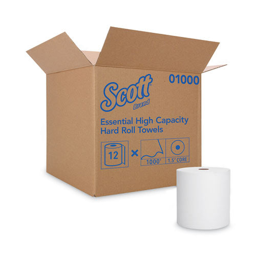 Essential High Capacity Hard Roll Towels For Business, Absorbency Pockets, 1-ply, 8" X 1,000 Ft, 1.5" Core, White,12 Rolls/ct