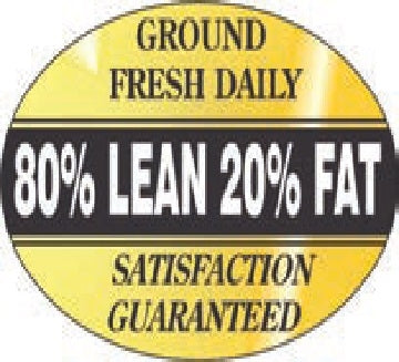 Label - 80% Lean 20% Fat-Ground Fresh White/Black on Silver 1.25x2oval in. 500/rl