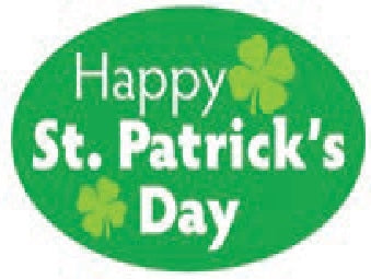 Label - Happy St. Patrick's Day 4 color process 1.25x2 in. Oval 500/rl