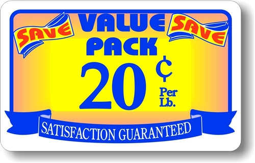 Label - Value Pack/Save 20¢ Per Lb Yellow/Red/Blue 2.2x3.6 In. 500/rl