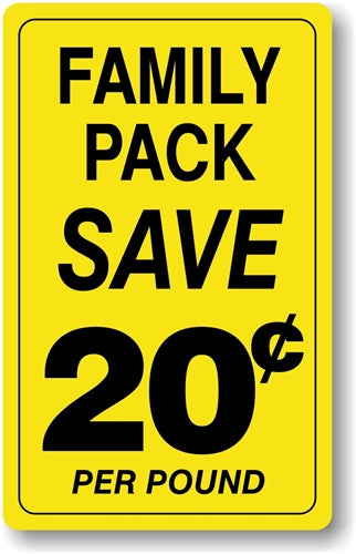 Label - Family Pack/Save 20¢ per Pound Yellow/Black 2.2x3.6 in. 250/rl