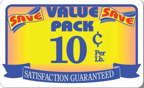 Label - Value Pack/Save 10¢ per lb Yellow/Red/Blue 2.2x3.6 in. 500/rl