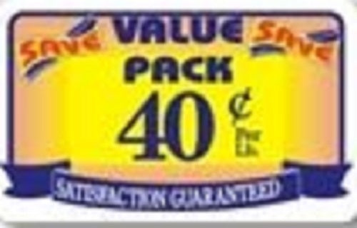 Label - Value Pack/Save 40¢ Per Lb Yellow/Red/Blue 2.2x3.6 In. 500/rl