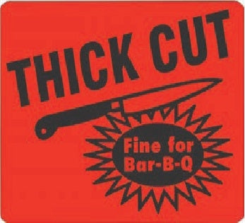 Label - Thick CutFine for Bar-B-Q Black on Red 1.5x2.0 in. 1M/Roll