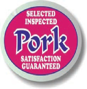 Label - Pork (Selected Inspected) Rho/Blue/White on Silver 1.25x2oval in. Oval 500/rl