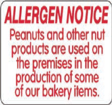 Label - Allergen Notice (Peanuts & oth) Red 1.5x0.9 in. 1M/Roll