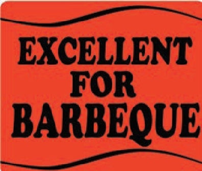 Label - Excellent for Barbeque (wave) Black on Red 1.5x2 in. 500/rl