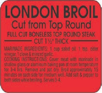 Label - London Broil (w/instructions) Black on Red 1.75x1.25 in. 1M/Roll