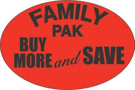 Label - Family Pak Buy More and Save Black on Red 2.0x3.0 in. Oval 500/rl