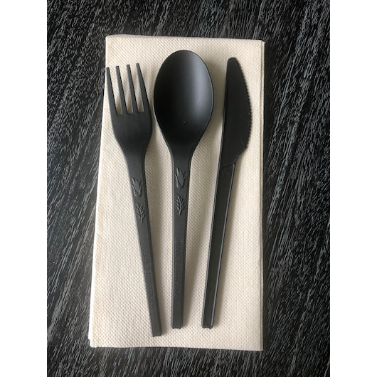 Greenables CPLA Fork, Knife, Spoon, Napkin Pack Kit 100/Case