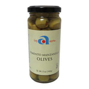 Big Alpha Olive Manzanilla Pimento Stuffed 240-260 ct per kg 5 oz. 12/ct.