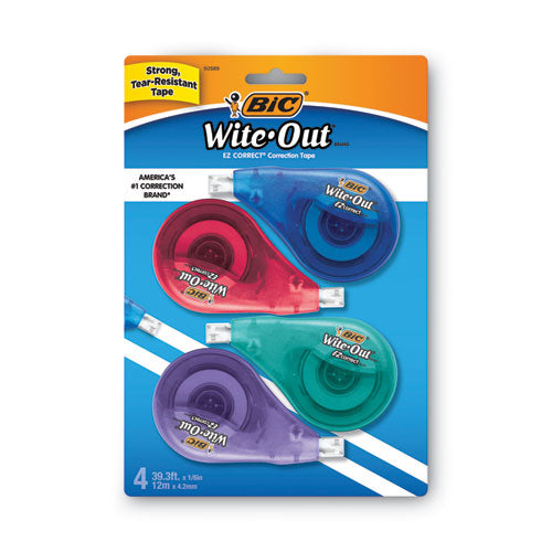 Wite-out Ez Correct Correction Tape, Non-refillable, Blue/yellow Applicators, 0.17" X 400", 4/pack