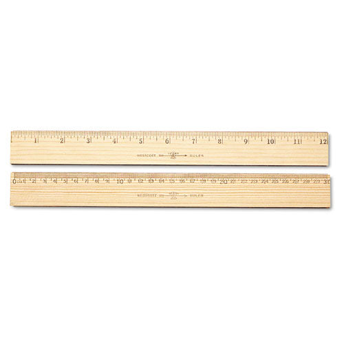 Wood Ruler, Metric And 1/16" Scale With Single Metal Edge, 12"/30 Cm Long