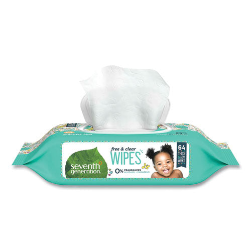 Free And Clear Baby Wipes, 7 X 7, Unscented, White, 64/flip-top Pack