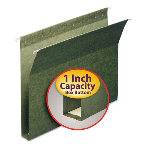 Box Bottom Hanging File Folders, 1" Capacity, Letter Size, Standard Green, 25/box