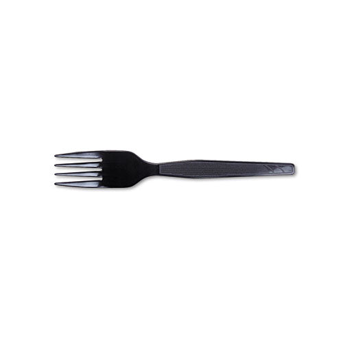 Plastic Cutlery, Heavy Mediumweight Forks, Black, 100/box