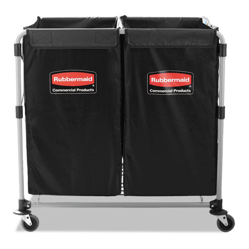 Two-compartment Collapsible X-cart, Synthetic Fabric, 2.49 Cu Ft Bins, 24.1" X 35.7" X 34", Black/silver