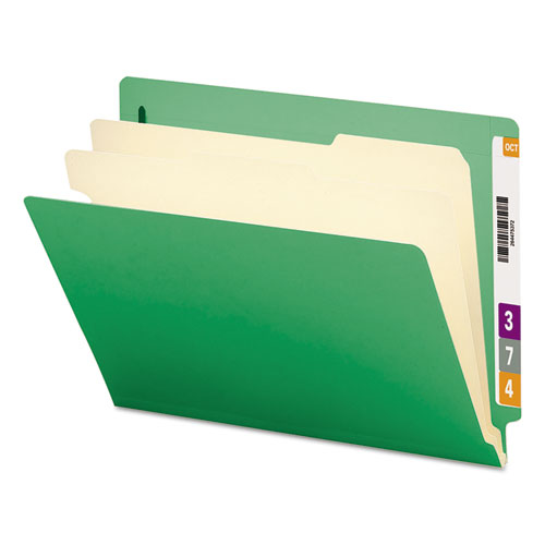 Colored End Tab Classification Folders With Dividers, 2" Expansion, 2 Dividers, 6 Fasteners, Letter Size, Green, 10/box