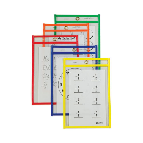 Reusable Dry Erase Pockets, 6 X 9, Assorted Primary Colors, 10/pack