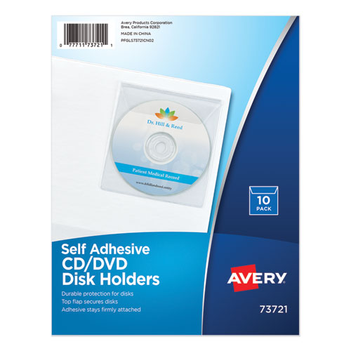 Self-adhesive Media Pockets, 1 Disc Capacity, Clear, 10/pack