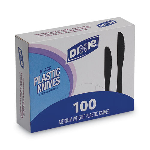 Plastic Tableware, Heavy Mediumweight Knives, Black, 100/box