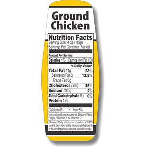 Label - Ground Chicken W/nut Fact Yellow/Black 1.5x3.62 In. Special 500/RL