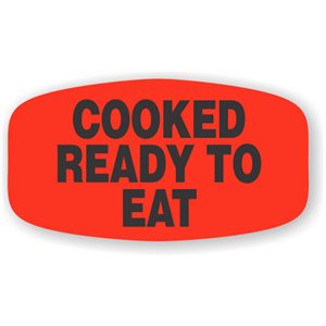 Label - Cooked Ready To Eat Black On Red Short Oval 1000/Roll