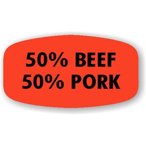 Label - 50% Beef 50% Pork Black on Red Short Oval 1000/Roll
