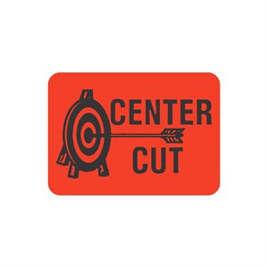 Label - Center Cut (w/Bull's Eye) Black on Red 1.75x1.25 in. 1M/Roll