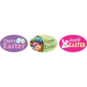 Label - Happy Easter (3 Images) 4 Color Process 1.25x2 In. Oval 500/rl