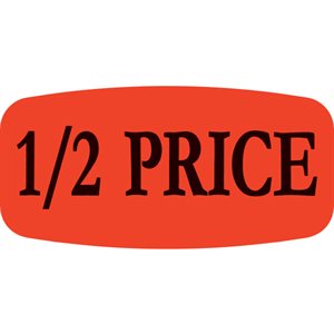 Label - 1/2 Price Black On Red Short Oval 1000/Roll