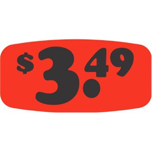 Label - $3.49 Black On Red Short Oval 1000/Roll