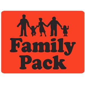 Label - Family Pack (w/ People) Black on Red 1.5x2.0 in. 1M/Roll