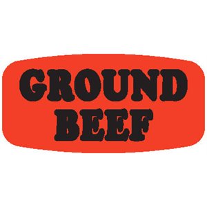 Label - Ground Beef Black On Red Short Oval 1000/Roll